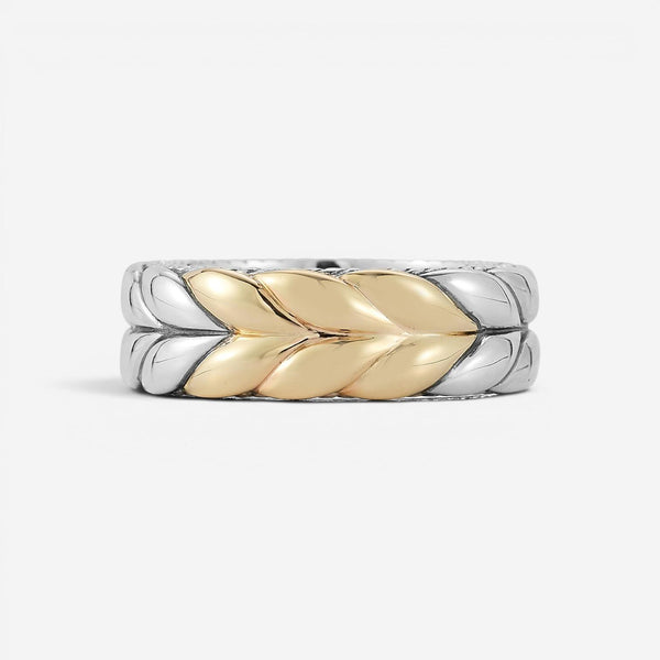 JAI Sterling Silver & 14K Yellow Gold Basketweave Band Men's Ring JJH5020MRG