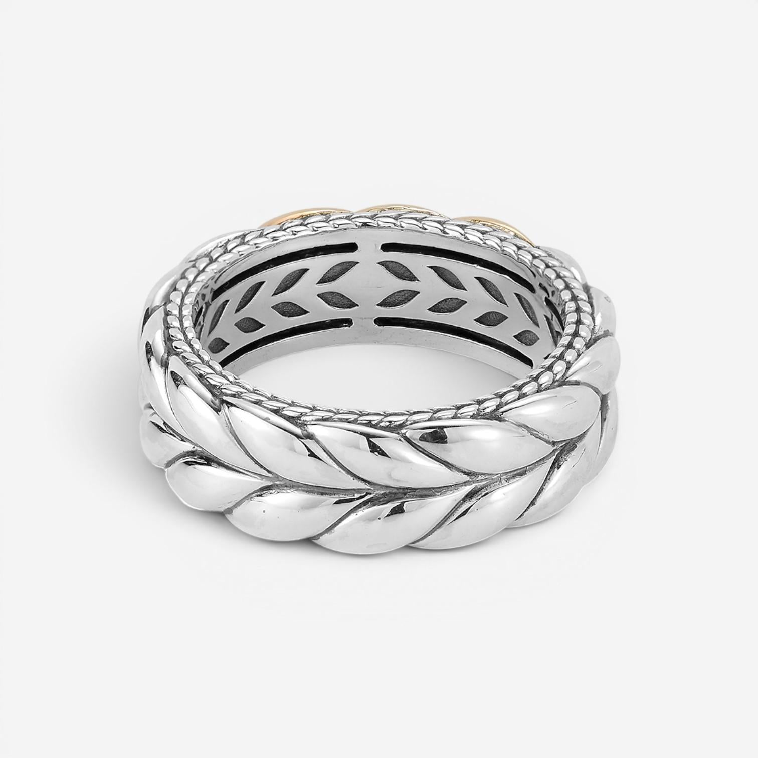 JAI Sterling Silver & 14K Yellow Gold Basketweave Band Men's Ring JJH5020MRG