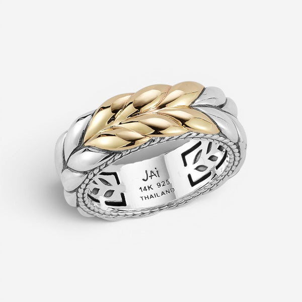JAI Sterling Silver & 14K Yellow Gold Basketweave Band Men's Ring JJH5020MRG