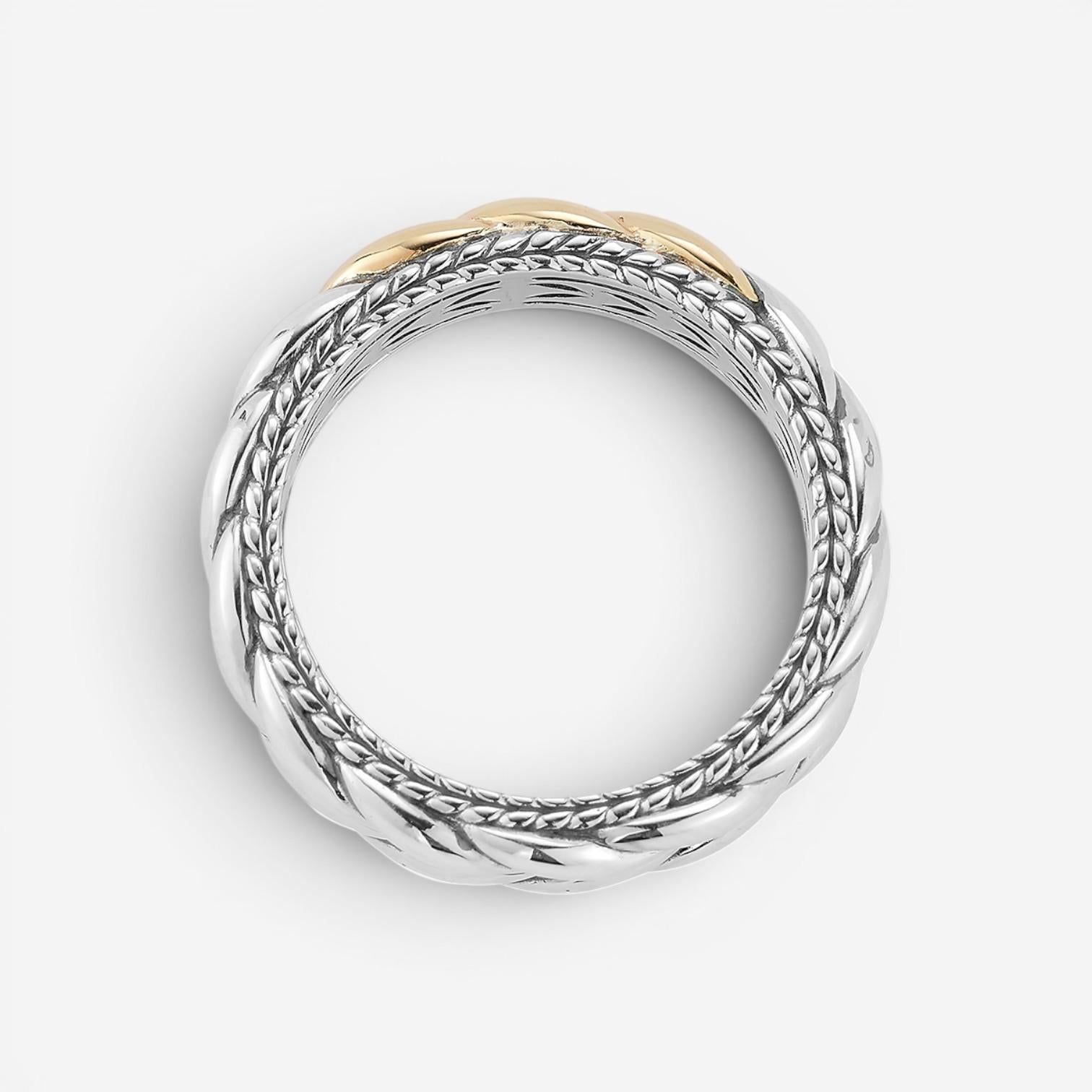 JAI Sterling Silver & 14K Yellow Gold Basketweave Band Men's Ring JJH5020MRG
