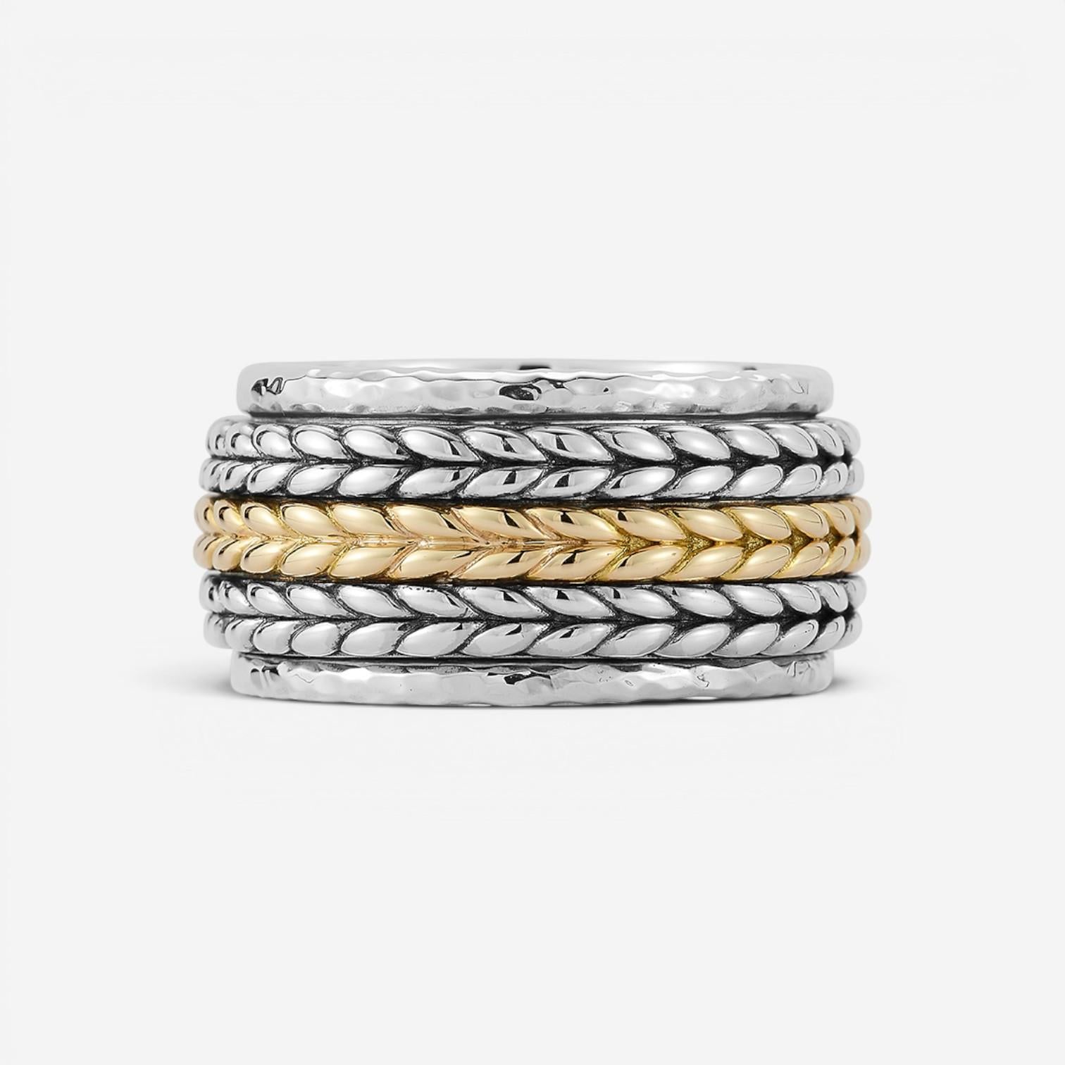 JAI Men's Sterling Silver & 14K Yellow Gold Artisan Textured Spinner Ring JJH502
