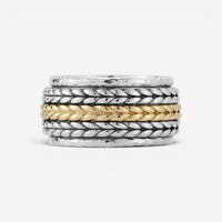 JAI Men's Sterling Silver & 14K Yellow Gold Artisan Textured Spinner Ring JJH502