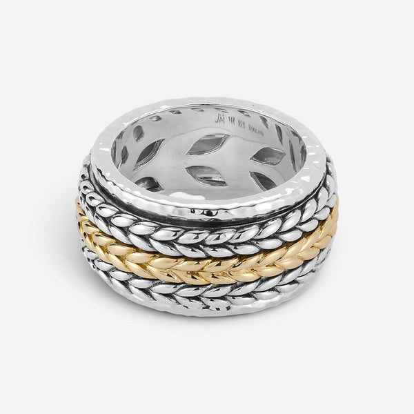 JAI Men's Sterling Silver & 14K Yellow Gold Artisan Textured Spinner Ring JJH502