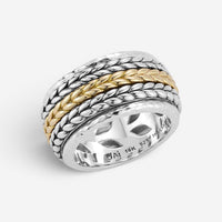 JAI Men's Sterling Silver & 14K Yellow Gold Artisan Textured Spinner Ring JJH502