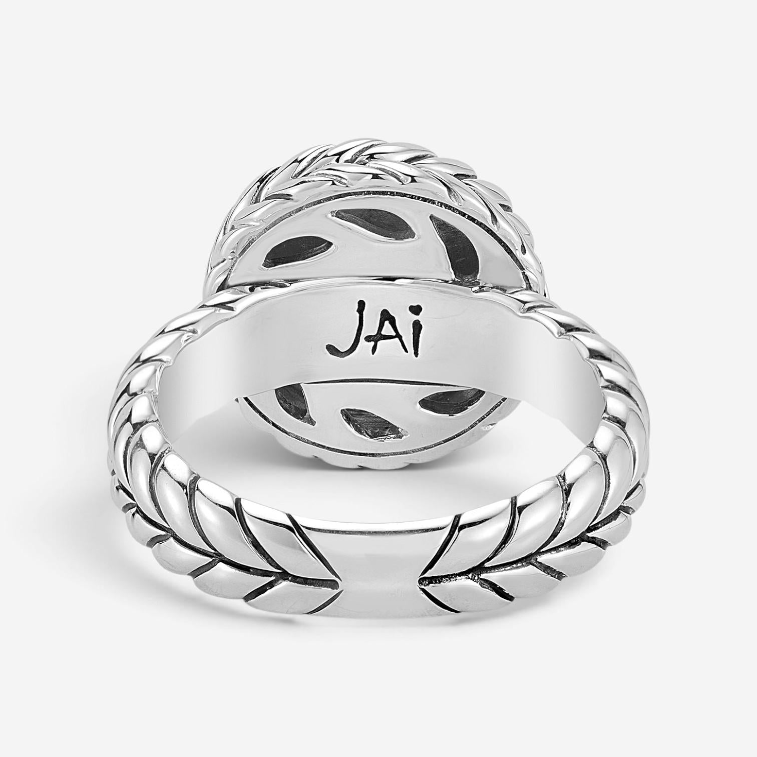 JAI Sterling Silver Diamond Box Chain Statement Ring JJH6002R-DI
