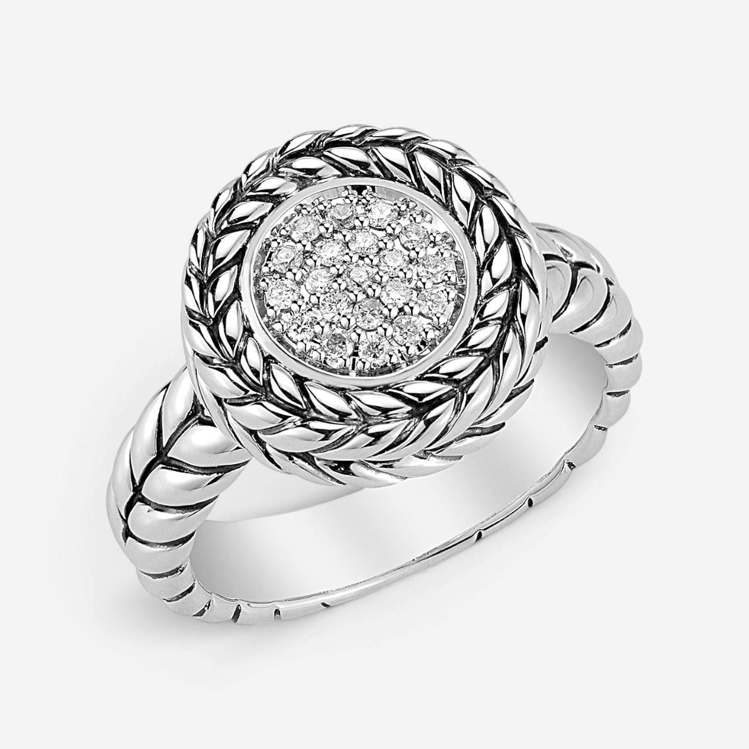 JAI Sterling Silver Diamond Box Chain Statement Ring JJH6002R-DI
