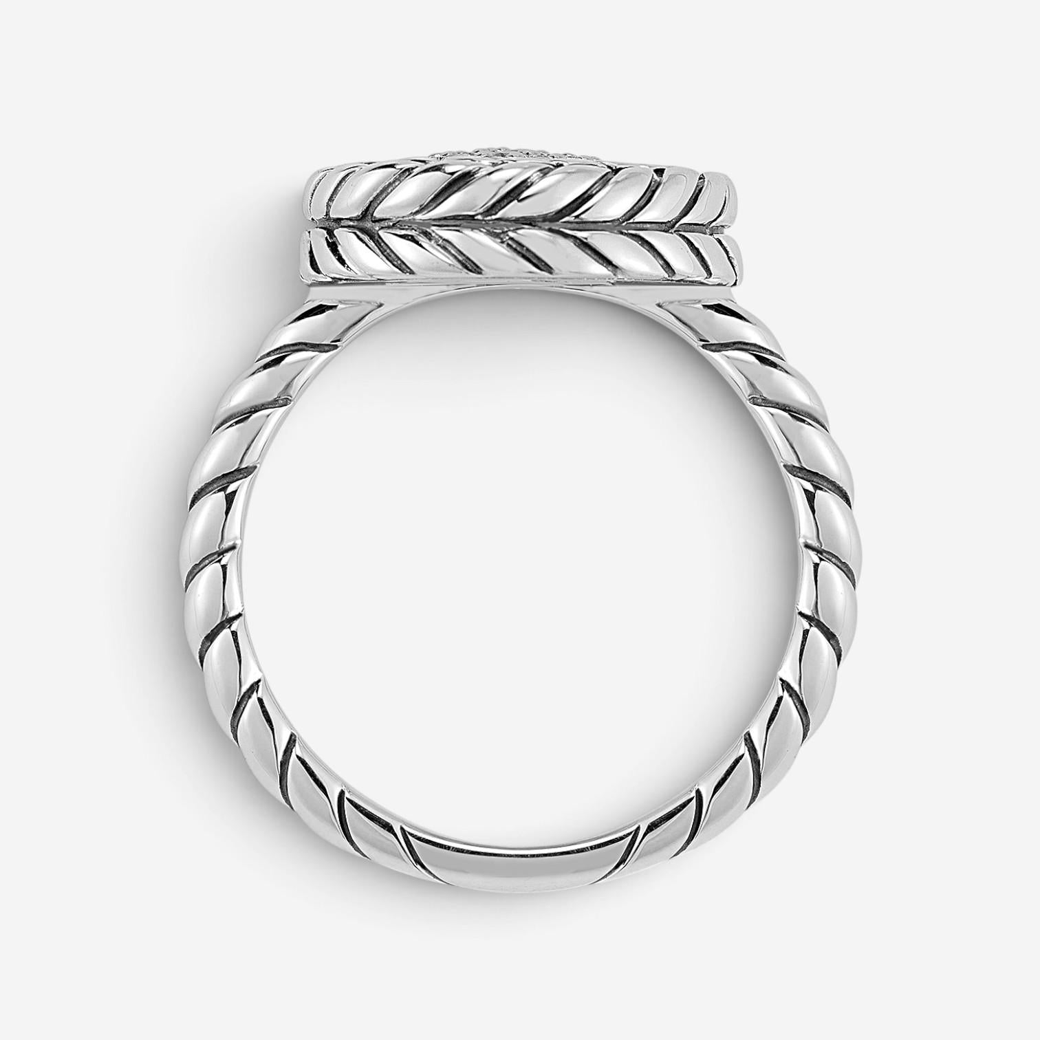 JAI Sterling Silver Diamond Box Chain Statement Ring JJH6002R-DI