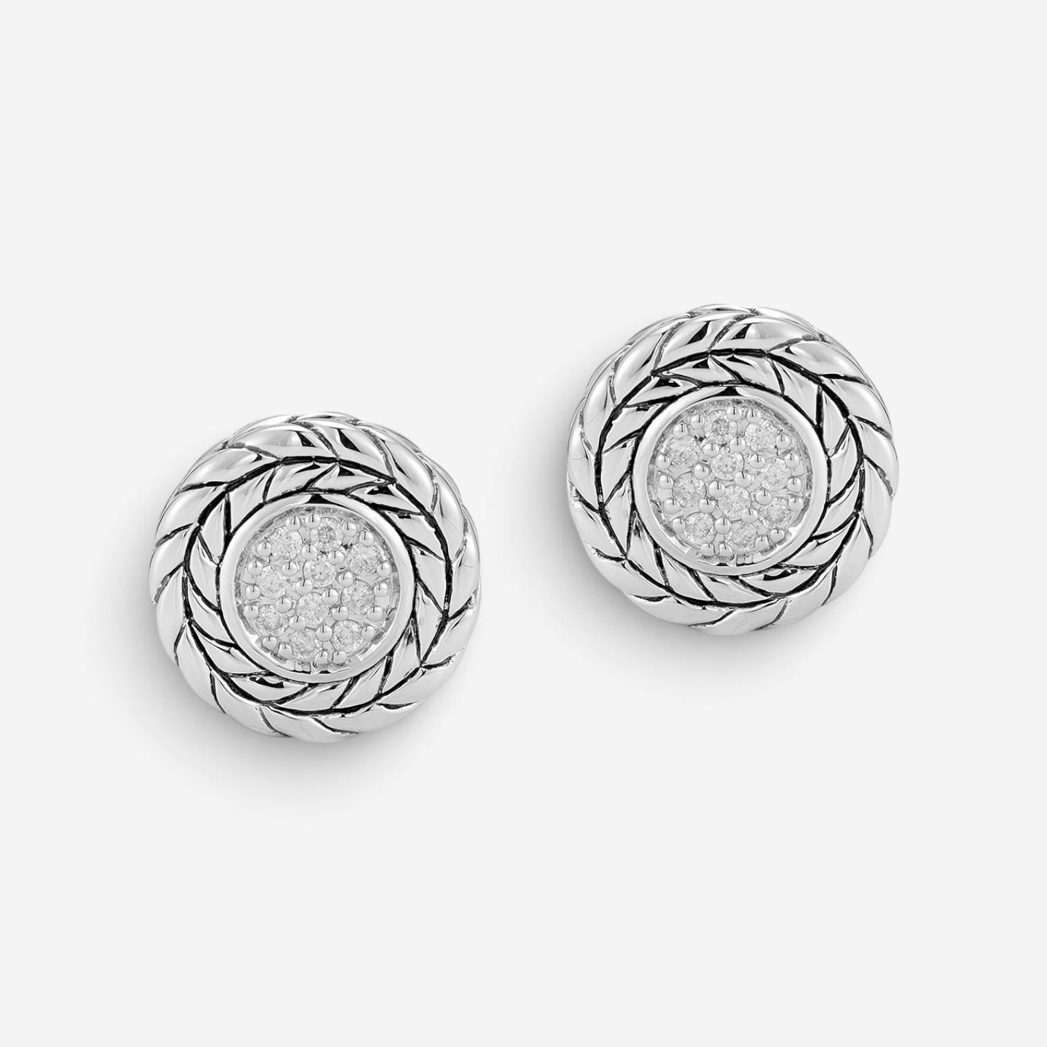 JAI Diamond Sterling Silver Box Chain Pattern Stud Earrings JJH6003E-DI