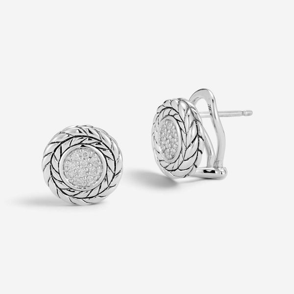 JAI Diamond Sterling Silver Box Chain Pattern Stud Earrings JJH6003E-DI