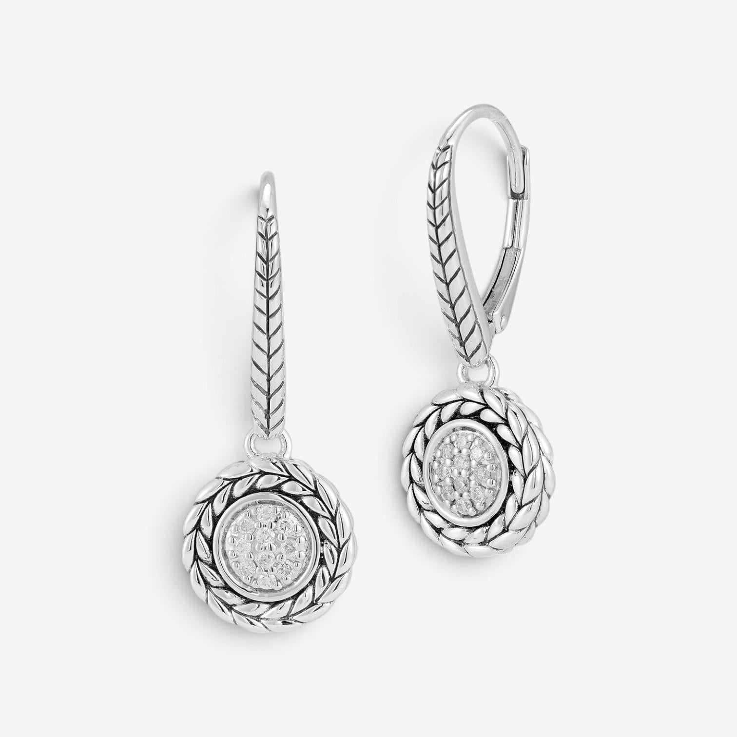 JAI Sterling Silver Diamond Basketweave Drop Earrings JJH6004E-DI