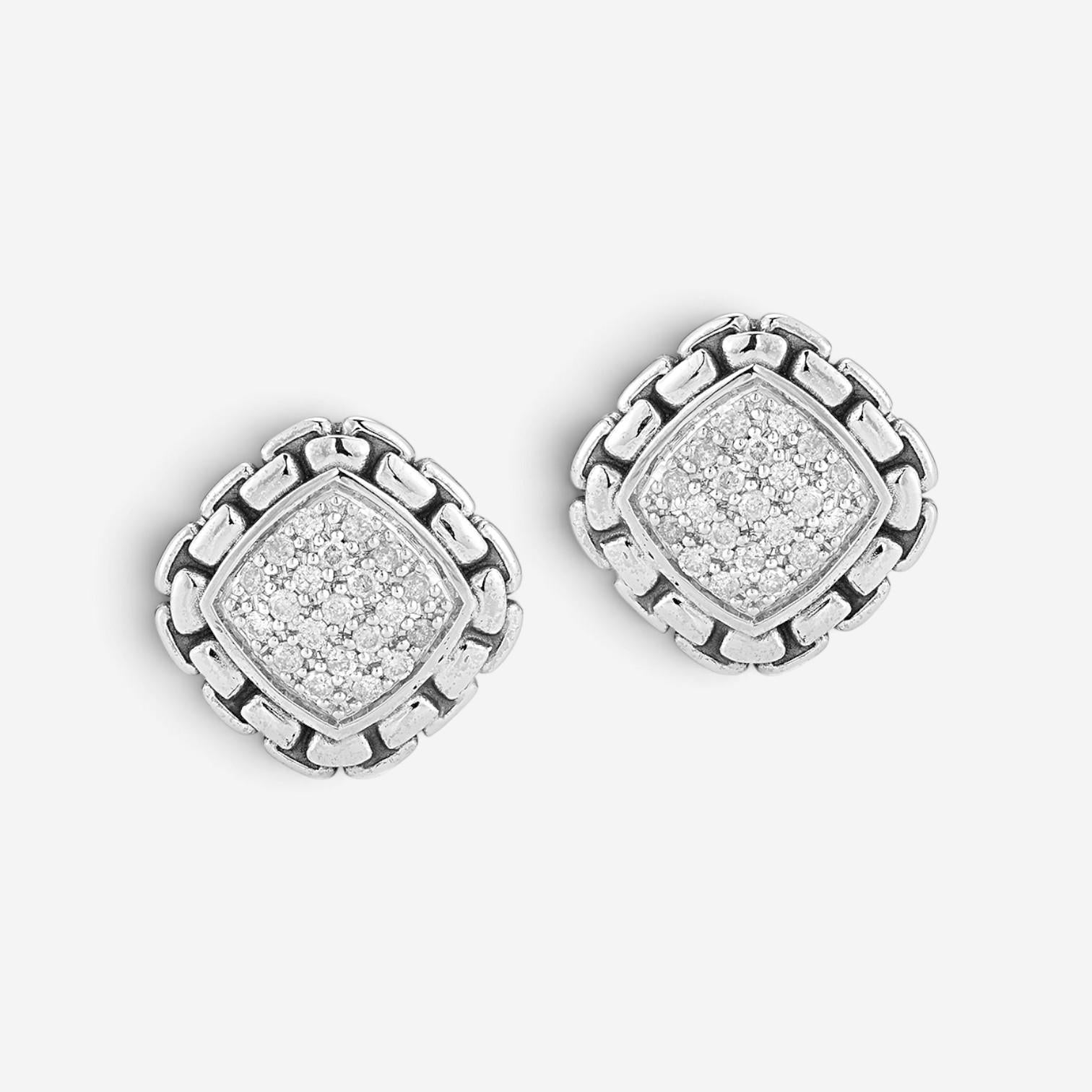 JAI Pave Diamond Sterling Silver Cushion Stud Earrings JJH6005E-DI