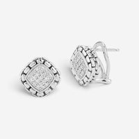 JAI Pave Diamond Sterling Silver Cushion Stud Earrings JJH6005E-DI