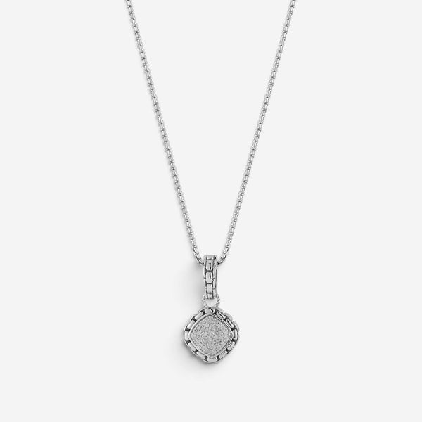 JAI Sterling Silver Pave Diamond Cushion Pendant Necklace JJH6005P-18-DI