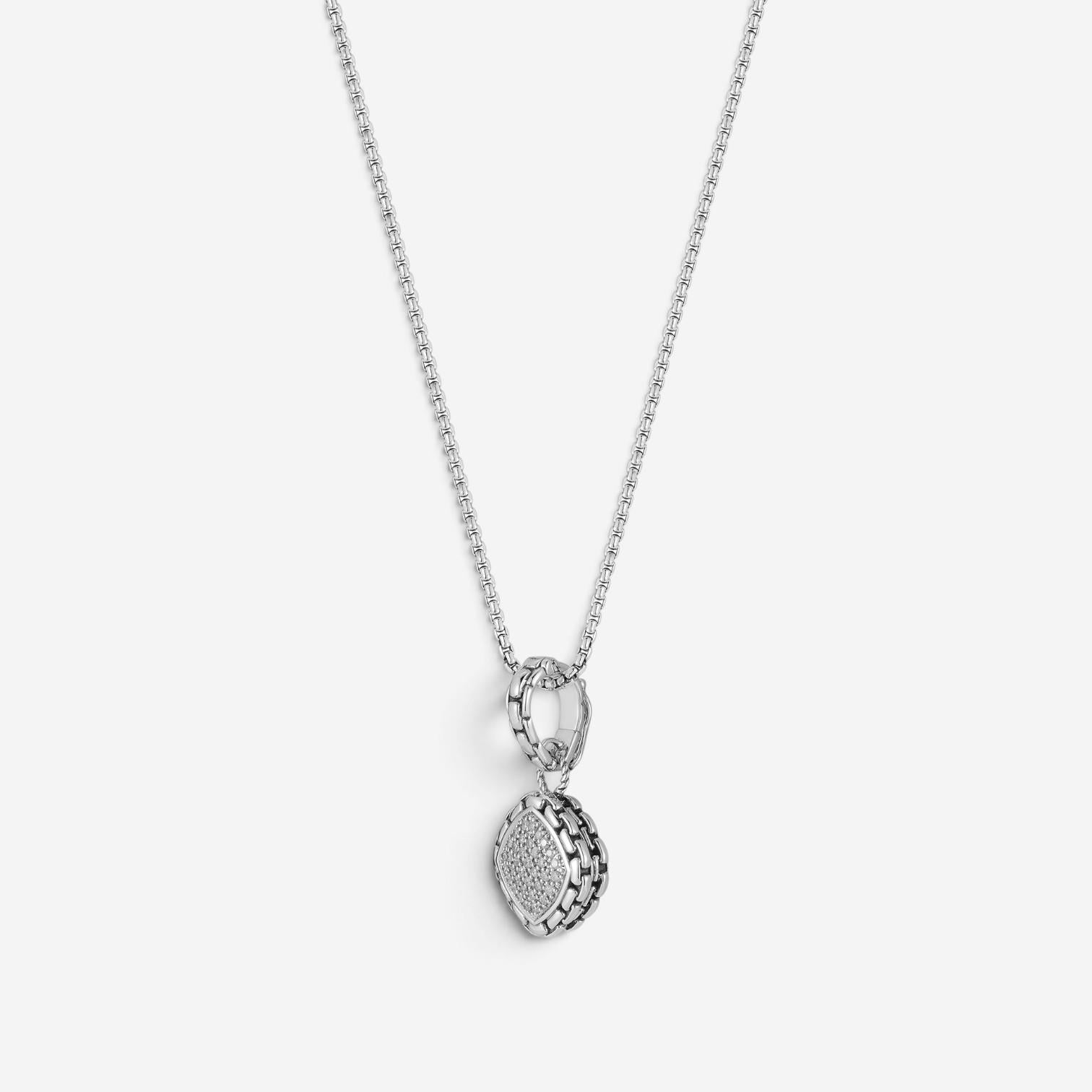 JAI Sterling Silver Pave Diamond Cushion Pendant Necklace JJH6005P-18-DI