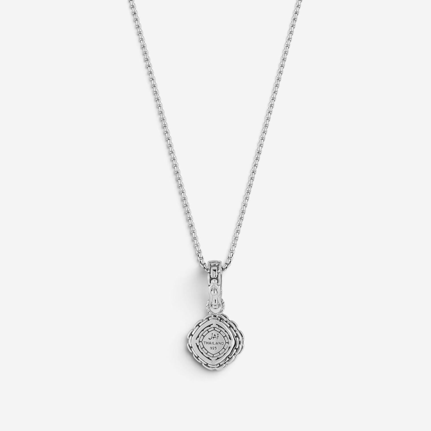 JAI Sterling Silver Pave Diamond Cushion Pendant Necklace JJH6005P-18-DI