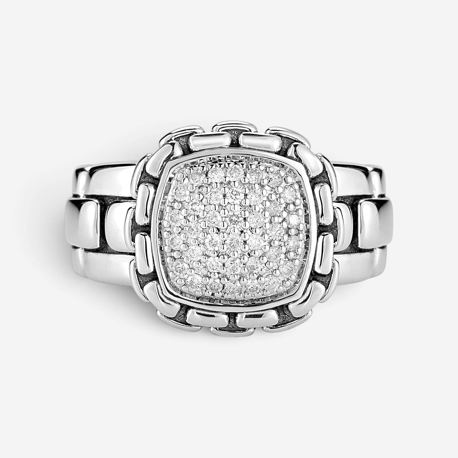 JAI Sterling Silver Pave Diamond Cushion Statement Ring JJH6005R-DI