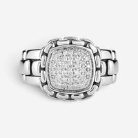 JAI Sterling Silver Pave Diamond Cushion Statement Ring JJH6005R-DI