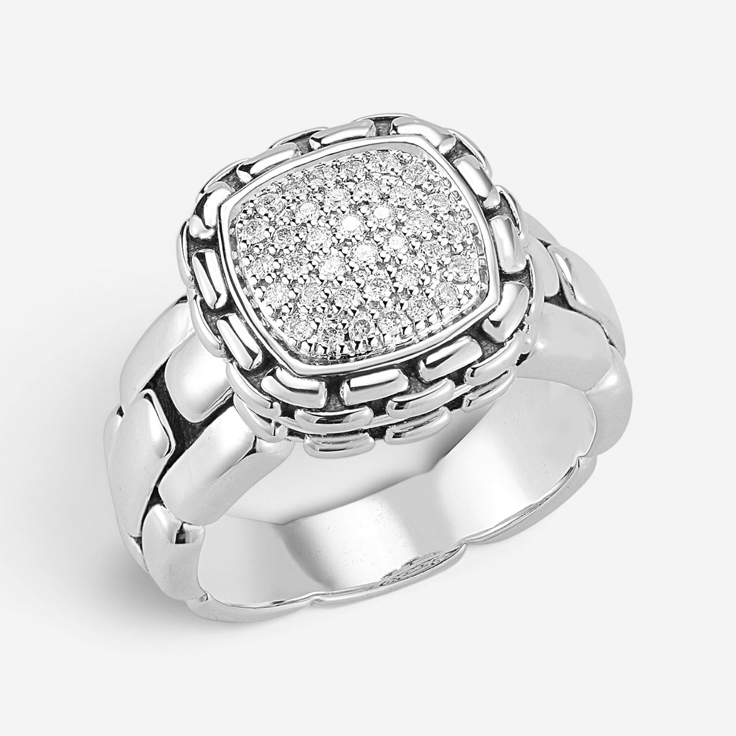 JAI Sterling Silver Pave Diamond Cushion Statement Ring JJH6005R-DI