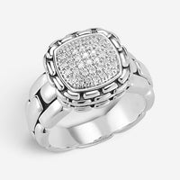 JAI Sterling Silver Pave Diamond Cushion Statement Ring JJH6005R-DI