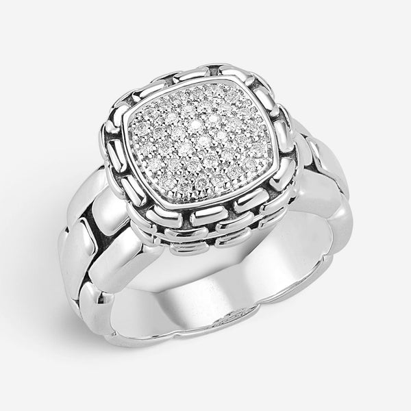 JAI Sterling Silver Pave Diamond Cushion Statement Ring JJH6005R-DI