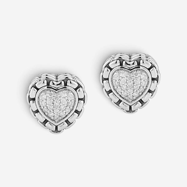 JAI Sterling Silver Diamond Heart Stud Earrings JJH6006E-DI