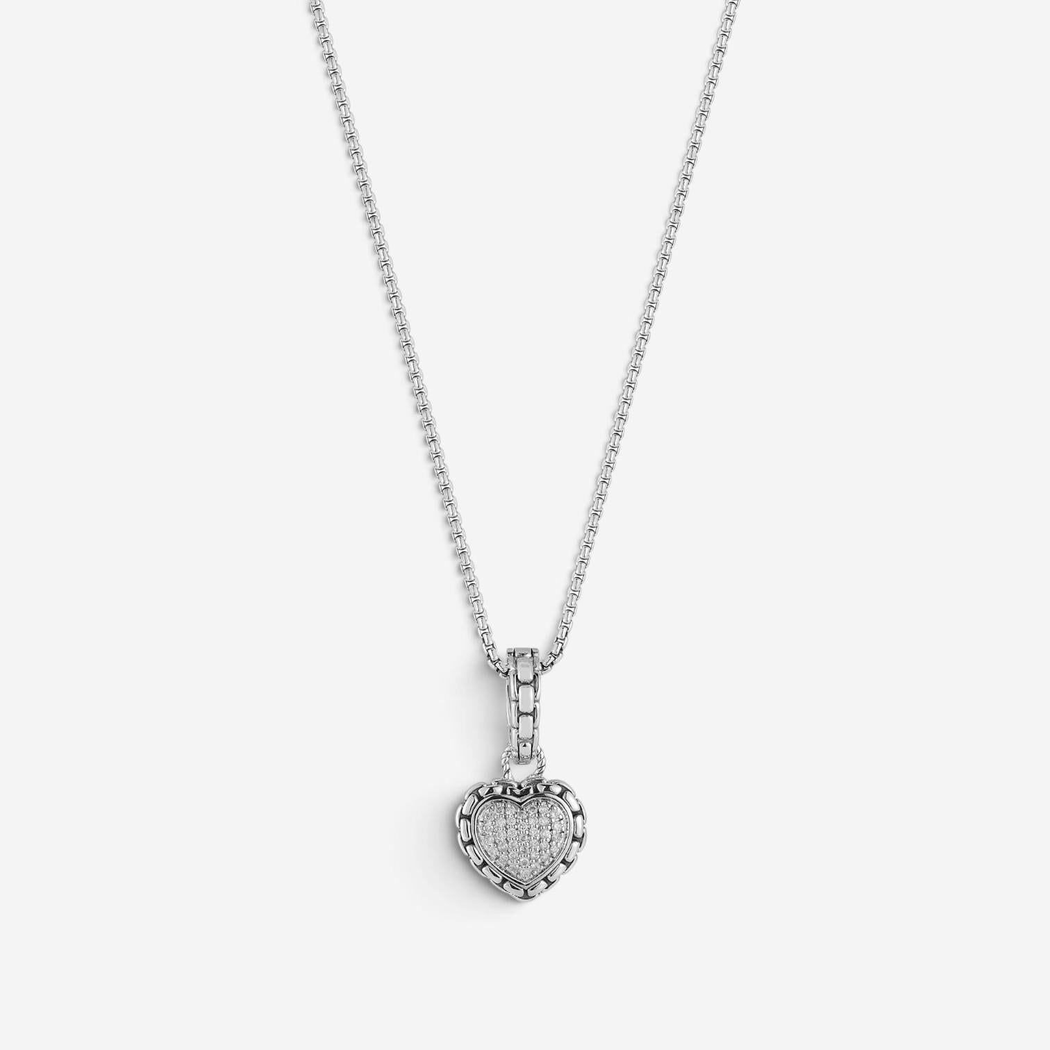 JAI Sterling Silver Pave Diamond Heart Pendant Necklace JJH6006P-18-DI