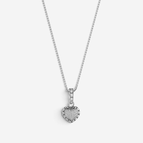 JAI Sterling Silver Pave Diamond Heart Pendant Necklace JJH6006P-18-DI