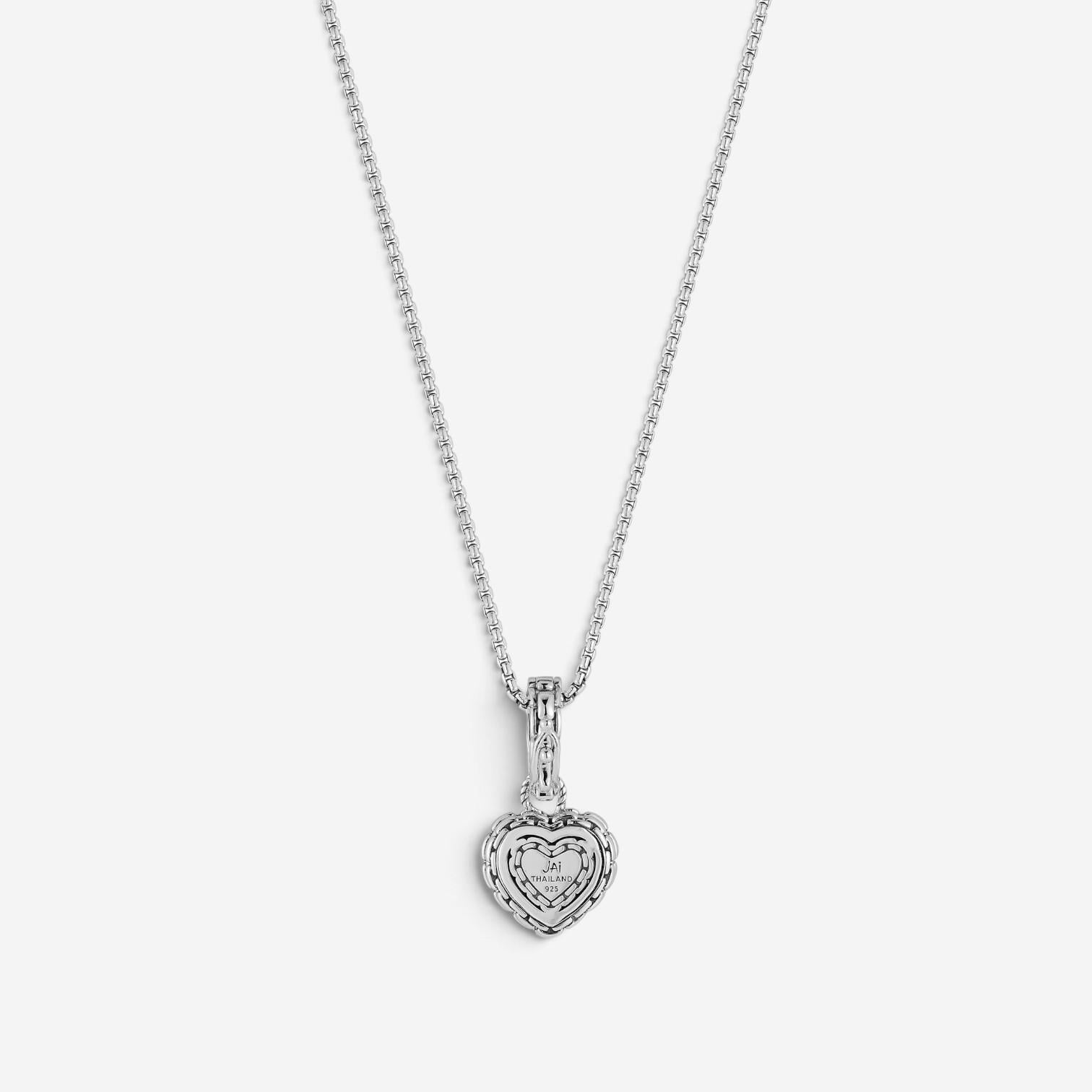JAI Sterling Silver Pave Diamond Heart Pendant Necklace JJH6006P-18-DI