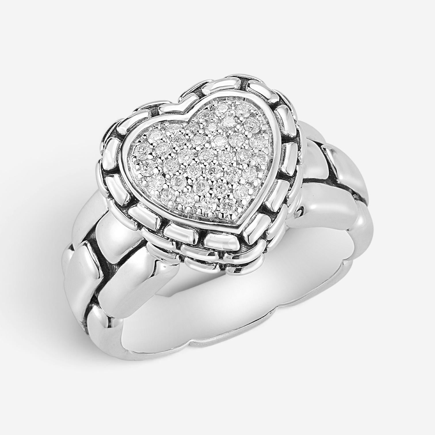 JAI Sterling Silver Pave Diamond Heart Ring JJH6006R-DI