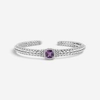 JAI Sterling Silver Diamond & Amethyst Hinged Cuff Bangle Bracelet JJH6007B-M-AM