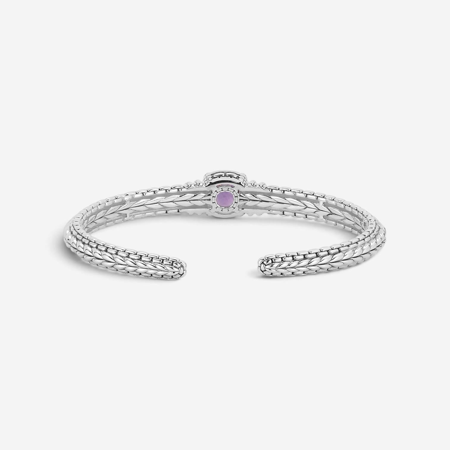 JAI Sterling Silver Diamond & Amethyst Hinged Cuff Bangle Bracelet JJH6007B-M-AM