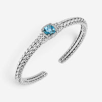 JAI Sterling Silver Diamond & London Blue Topaz Hinged Cuff Bangle Bracelet JJH6