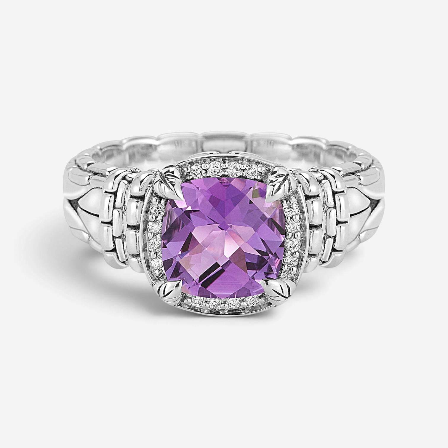 JAI Sterling Silver Diamond & Amethyst Statement Ring JJH6007R-AMDI