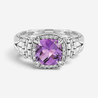 JAI Sterling Silver Diamond & Amethyst Statement Ring JJH6007R-AMDI