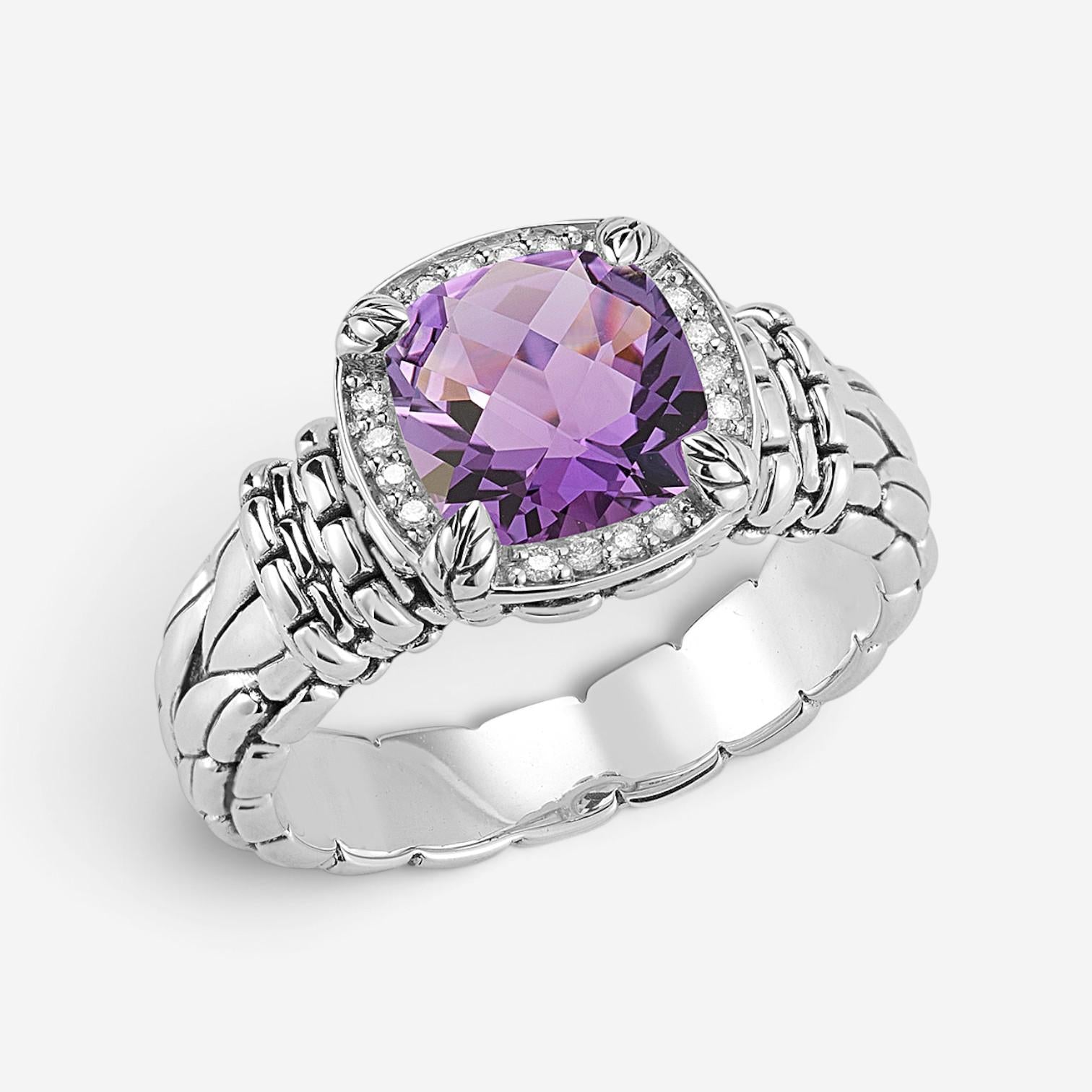 JAI Sterling Silver Diamond & Amethyst Statement Ring JJH6007R-AMDI