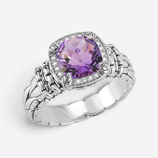 JAI Sterling Silver Diamond & Amethyst Statement Ring JJH6007R-AMDI