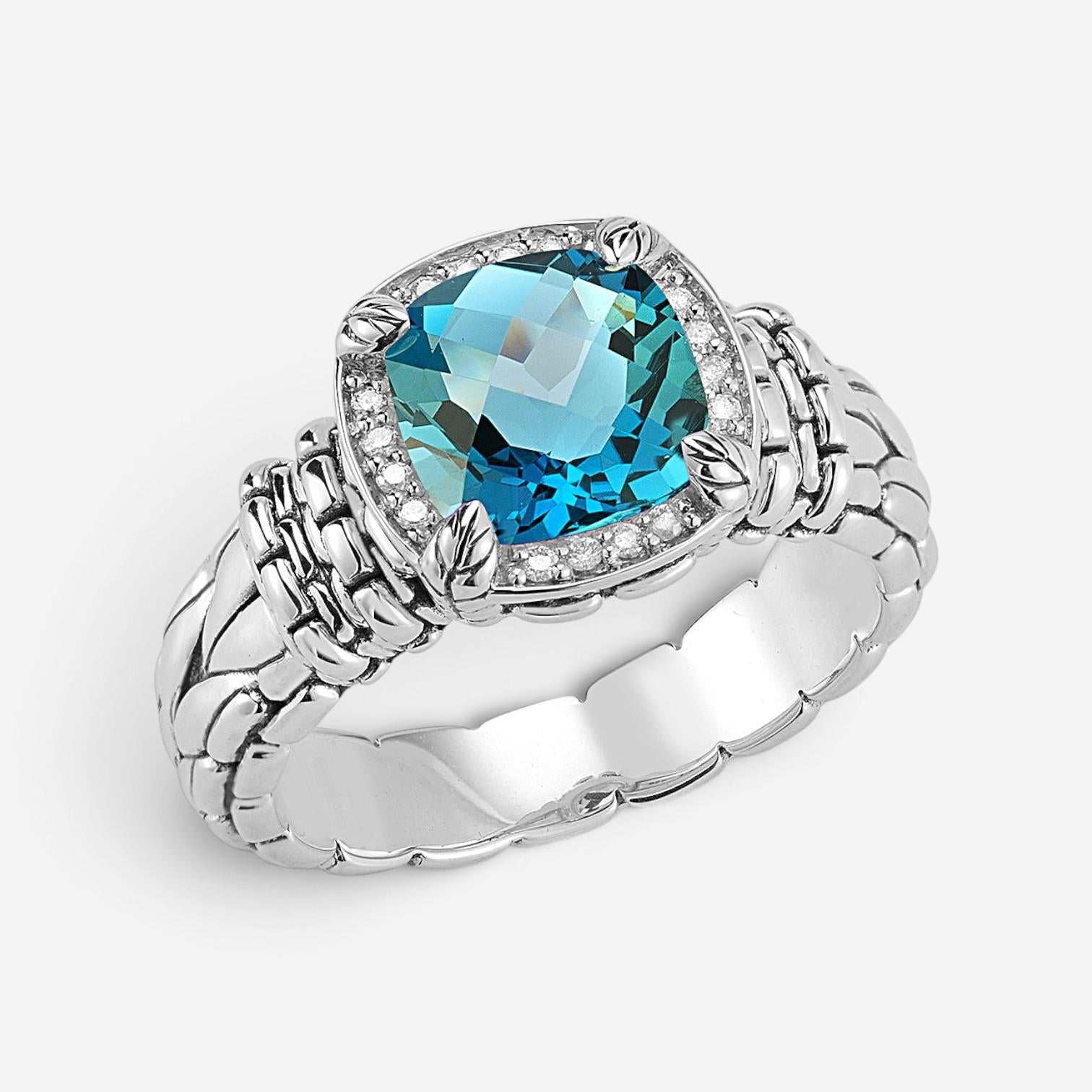 JAI Sterling Silver Diamond London Blue Topaz Statement Ring JJH6007R-LTDI
