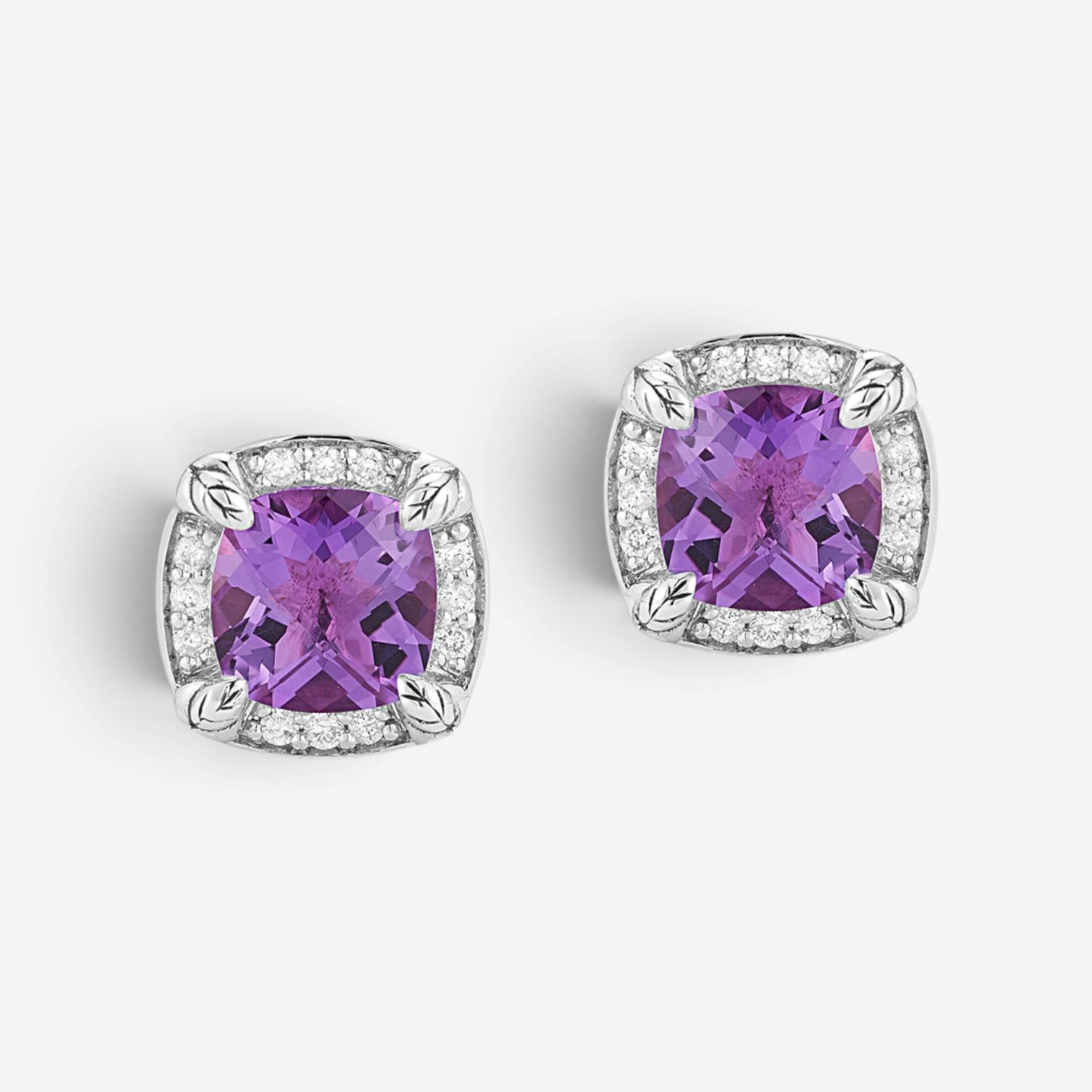 JAI Sterling Silver Diamond & Amethyst Square Stud Earrings JJH6008E-AMDI
