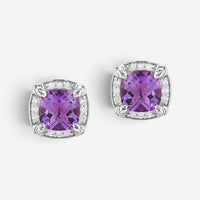 JAI Sterling Silver Diamond & Amethyst Square Stud Earrings JJH6008E-AMDI