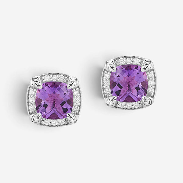 JAI Sterling Silver Diamond & Amethyst Square Stud Earrings JJH6008E-AMDI