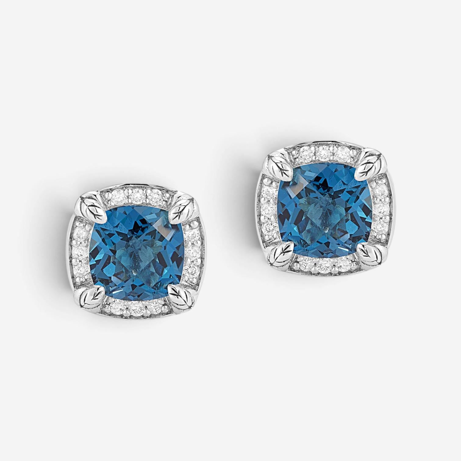 JAI Sterling Silver Diamond & London Blue Topaz Square Stud Earrings JJH6008E-LT