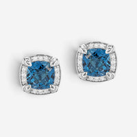 JAI Sterling Silver Diamond & London Blue Topaz Square Stud Earrings JJH6008E-LT