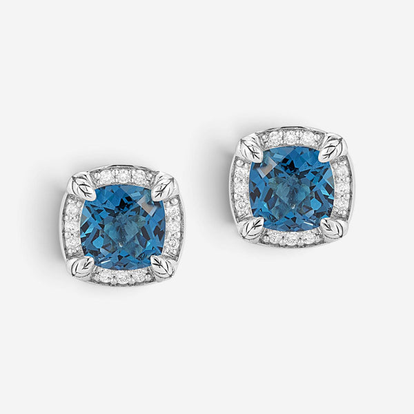 JAI Sterling Silver Diamond & London Blue Topaz Square Stud Earrings JJH6008E-LT