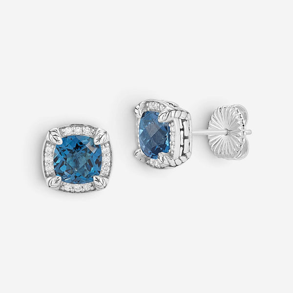 JAI Sterling Silver Diamond & London Blue Topaz Square Stud Earrings JJH6008E-LT