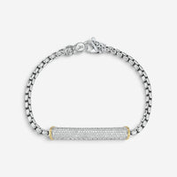 JAI Sterling Silver & 14K Yellow Gold Pave Diamond Box Chain Bracelet JJH6009BG