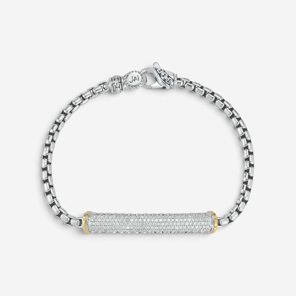JAI Sterling Silver & 14K Yellow Gold Pave Diamond Box Chain Bracelet JJH6009BG