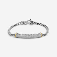 JAI Sterling Silver & 14K Yellow Gold Pave Diamond Box Chain Bracelet JJH6009BG