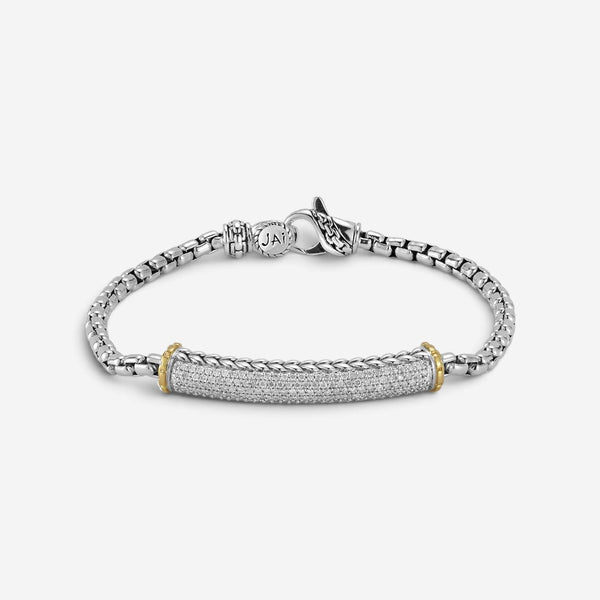 JAI Sterling Silver & 14K Yellow Gold Pave Diamond Box Chain Bracelet JJH6009BG