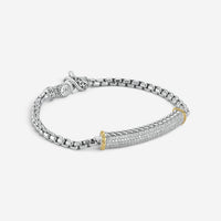 JAI Sterling Silver & 14K Yellow Gold Pave Diamond Box Chain Bracelet JJH6009BG