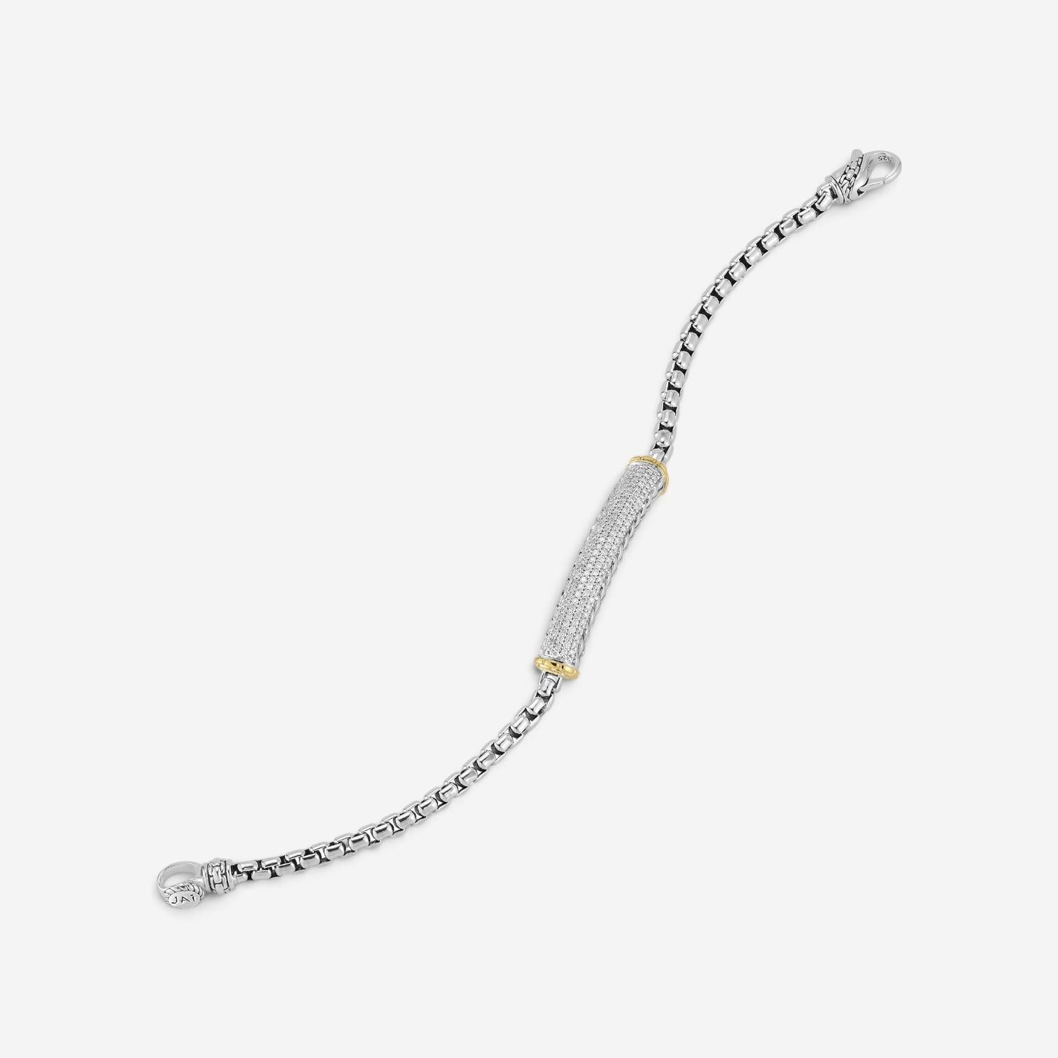 JAI Sterling Silver & 14K Yellow Gold Pave Diamond Box Chain Bracelet JJH6009BG